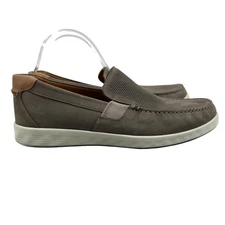 Ecco Mens 44 Shoes Warm Grey Cognac Lite Moc Slip On Perforated 54050458267