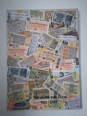 Collage aus Briefmarken '' 100 Jahre Inflation '' Bild 70 cm x 50 cm - UNIKAT -
