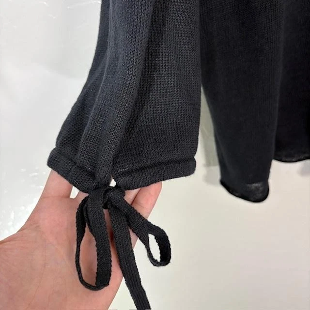 Suéter para mujer Eileen Fisher mediano negro tejido transparente manga corbata pulóver top Foto 4 de 4