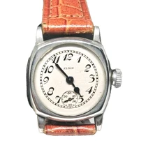 Antique 1928 Elgin Trench Watch Grade 462 Nickel Case 3/0s White Dial Running