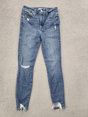 Good American Skinny Jeans Womens 4 Blue Distressed High Rise Designer Denim