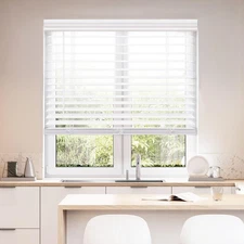 DEZ FURNISHINGS 27.5x64 White Faux Wood Cordless Blind - Easy Install