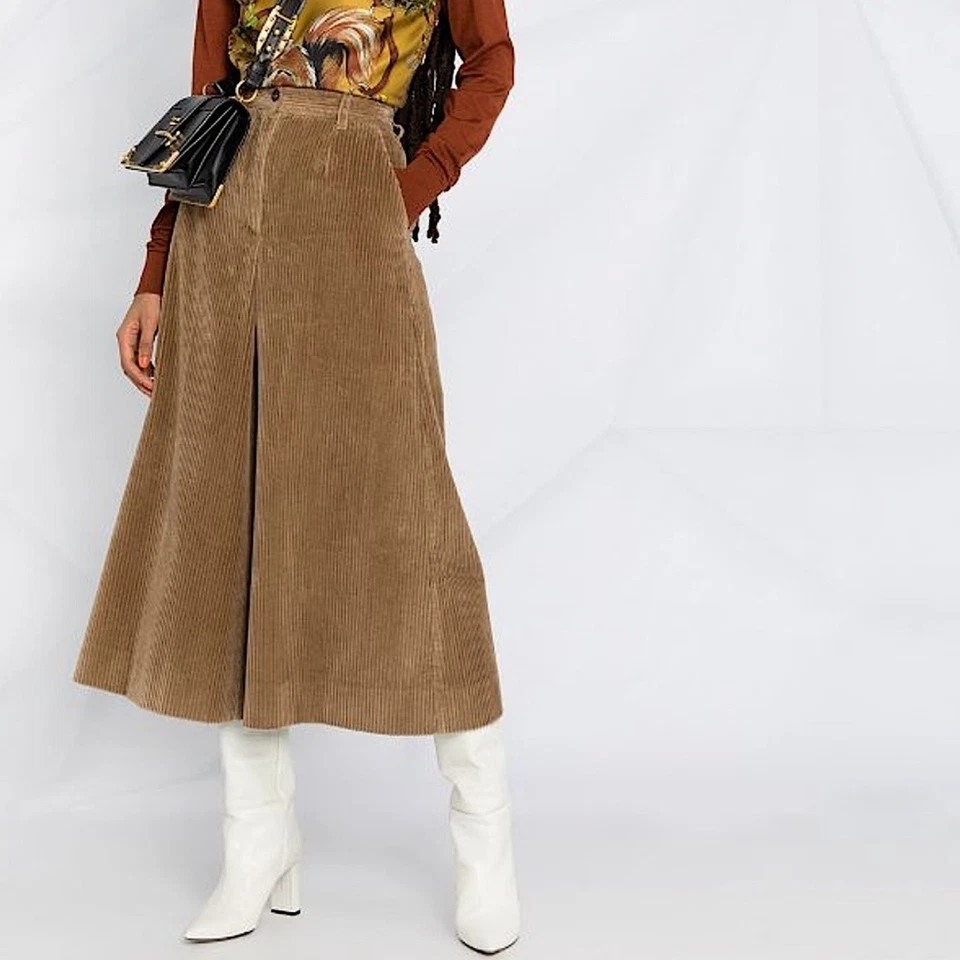 Dolce & Gabbana Pantalones de Pana Pantalón Culotte Pierna Ancha Marrón Tostado Para Mujer Talla 4”