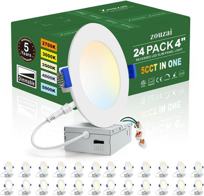 24 Pack 4 Inch Ultra-Thin LED Recessed Ceiling Light with Junction Box 5CCT Adju