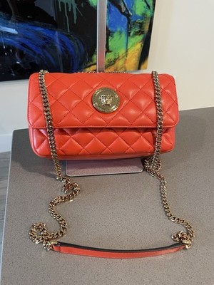 Versace Coral Quilted Lamb + Lamb Leather Medusa Small Shoulder