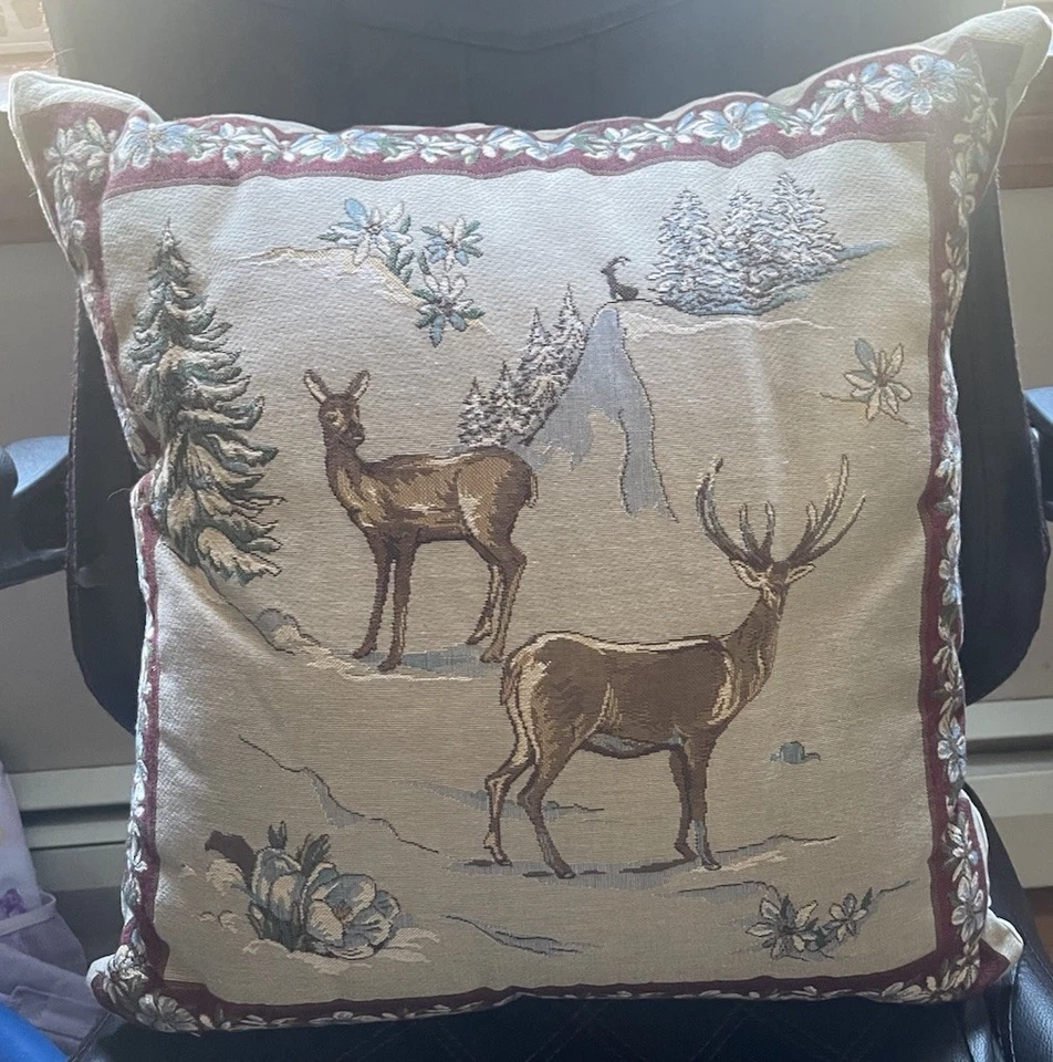 Hines of Oxford Tapestry Pillow, 2 Reindeer 18 X 18 W/Velvet Back - Image 3 of 4