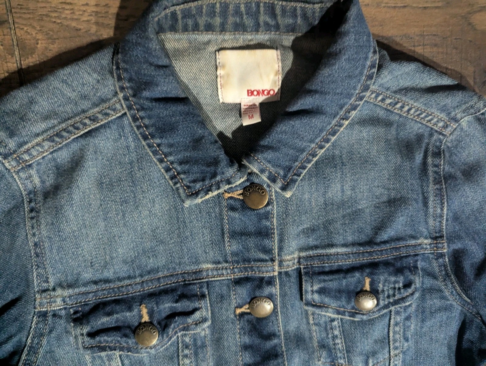 By Bongo Denim Jean Jacket Solid Blue Distressed … - image 3