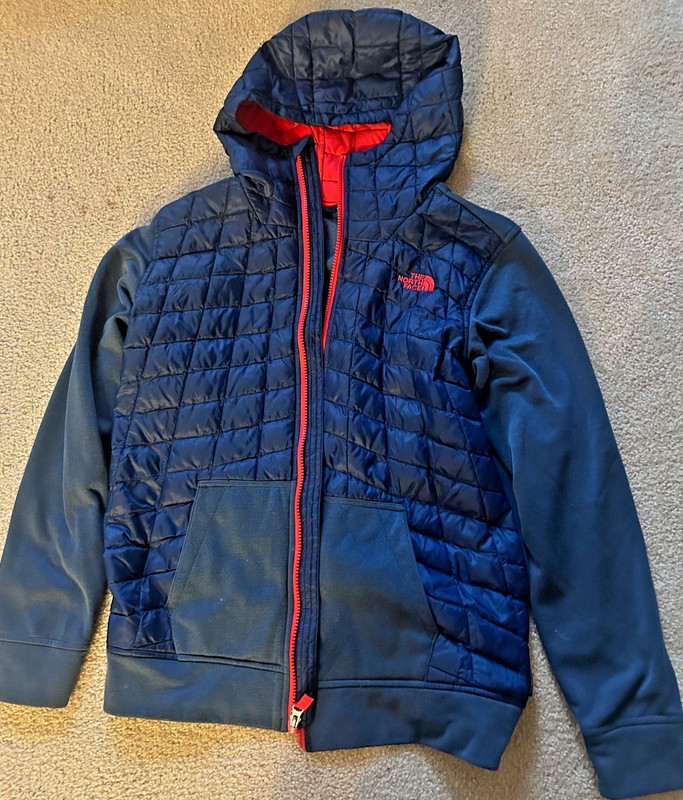 The North Face YOUTH XL Fleece Hoodie, Navy Blue - Red Accents, Full Zip Front
