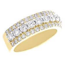 10K Yellow Gold Lab Created Diamond Men's 8mm Tiered 3 Row Wedding Band 2.38 CT