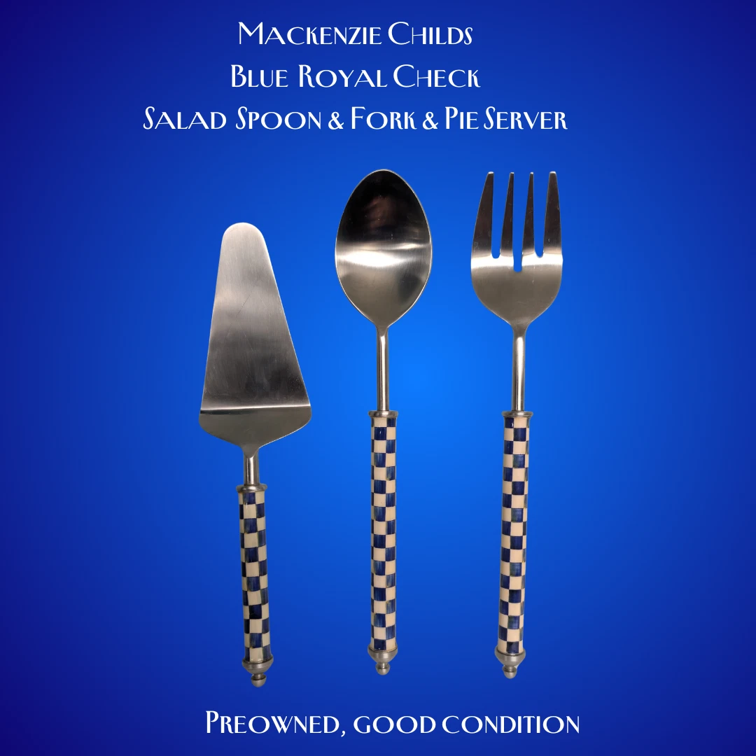 Mackenzie Childs Royal Check Supper Club Salad Serving Fork, Spoon & Pie Server