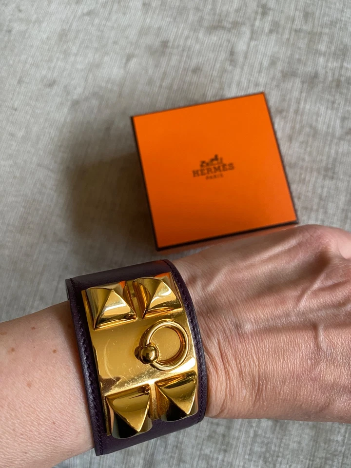 Hermes Collier De Chien Manschette Armband Rosine Leder Gold Hardware Box UVP £1.2k - Bild 4 von 4