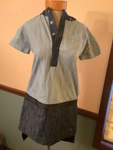 Abito Dsquared2 blu denim invecchiato cintura a scatto manica corta US 2 nuovo con etichette