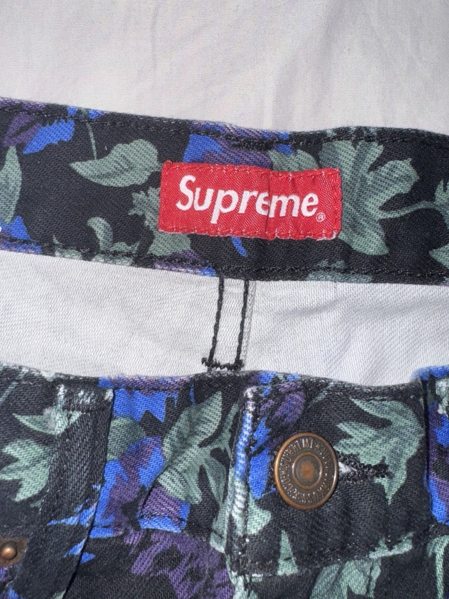 Supreme Levi's 505 Floral Print 34x32 Denim Jeans Black Straight