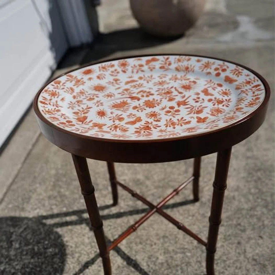 Early 1900s Portugal Mottahedeh Porcelain Plate on Baker Mahogany End Table - Image 2 of 4