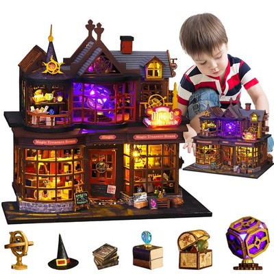 Zauberhaus Miniatur 3D Holz DIY Bastelset LED Beleuchtung Modellbau Geschenkidee