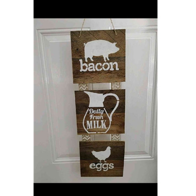 Rustic Farmhouse Wall Hanging Plaque Bacon Milk Eggs Kitchen Decor