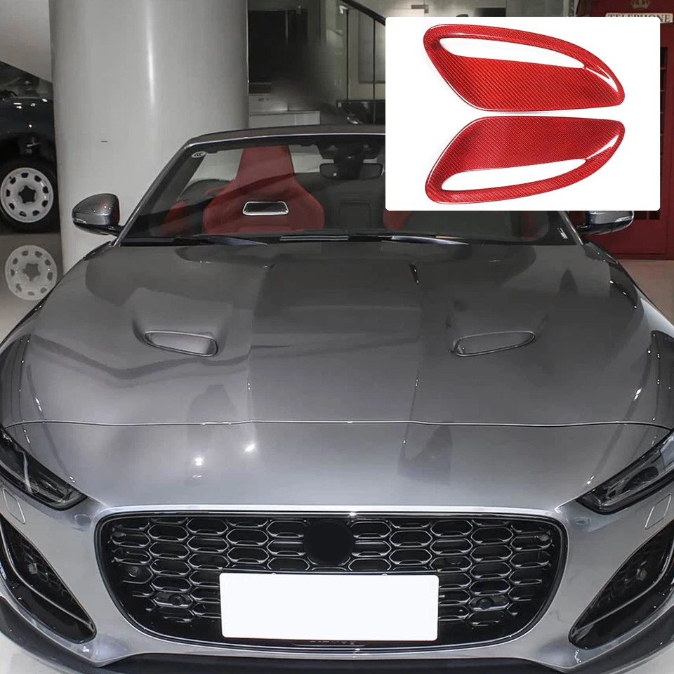 Red Carbon Fiber  Engine Hood Air Outlet Bonnet Vent Trim For Jaguar F-Type 21+ - Image 3 of 4