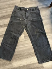 Men’s Carhartt Black Double Knee Carpenter Pants Duck Canvas BO1 38x30 USA Made