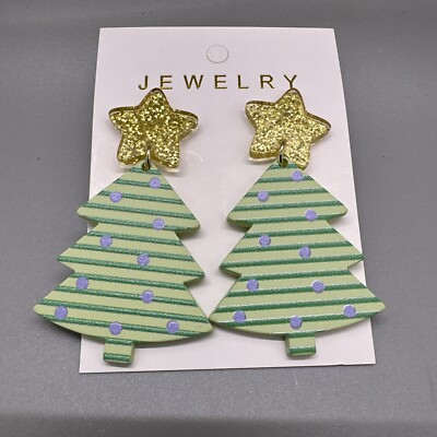 Fashion Christmas Tree Gold Star Dangle Stud Earrings Holiday