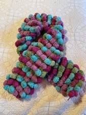 Handmade Warm Soft Comfy Crochet Pom Pom Kid Scarf Multicolor Purple-Blue-Green