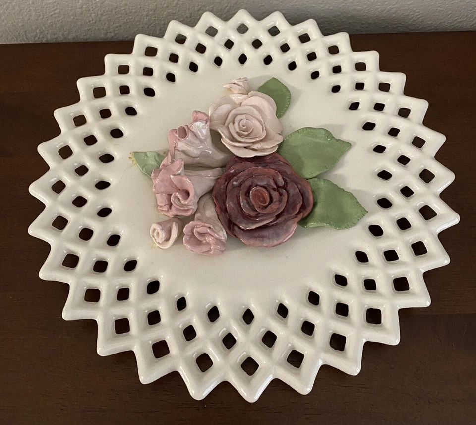 Platos Cerámicos Rosas Rojas Rosa Decorativos Juego de 2 Centros de Mesa o Colgantes Foto 4 de 4