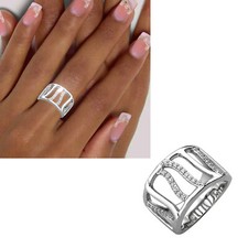 Breiter Damen Ring 925 echt Silber Zirkoniasteine glänzend Gr. 48-60 neu