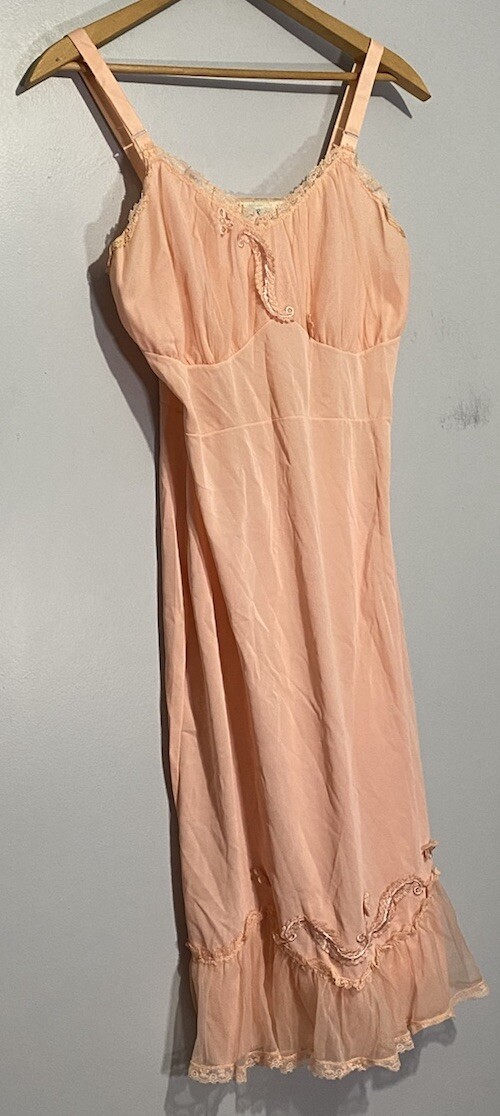 Vintage 50s Carol Brent Slip Dress Chiffon Lace Floral Small Fairy Wicked Glinda