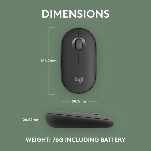 Logitech Pebble Mouse 2 M350s Slim Bluetooth Wireless Mouse - Graphite - NEW - Afbeelding 9 van 9