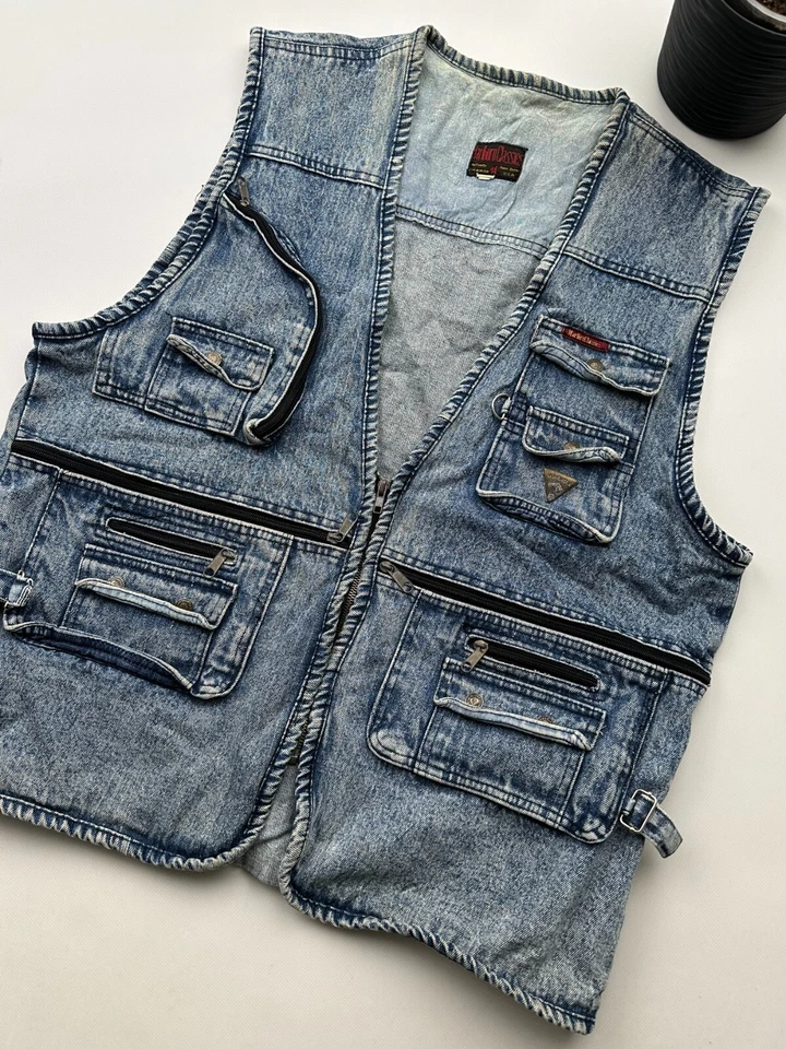 Chaleco Denim Marlboro Classics Vintage Lavado Multi Bolsillo Para Hombre Talla XL Foto 3 de 4