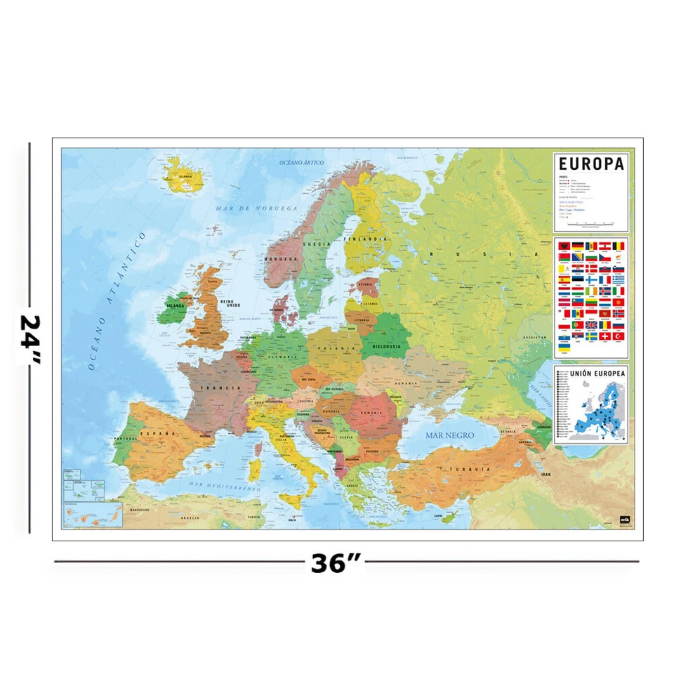 Political Map Of Europe (Europa) - Poster (Spanish Language Map) (36 X 24") - Image 2 of 4