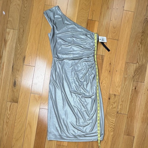 David Meister One Shoulder Metallic Silber Cocktailkleid Größe 4 neu mit Etikett - Bild 12 von 12