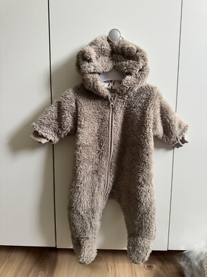 Next Baby Cosy Fleece baby bear pramsuit 3 months