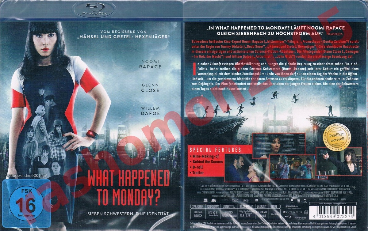 Blu-ray WHAT HAPPENED TO MONDAY (2017) Noomi Rapace Willem Dafoe