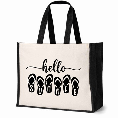 Hello Summer Strand Tragetasche ideal für Urlaub Reise Damen Canvas Shopper