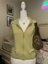 Office Siren Beige  Y2k Zip Up Minimalism 3/4 sleeve Sz S