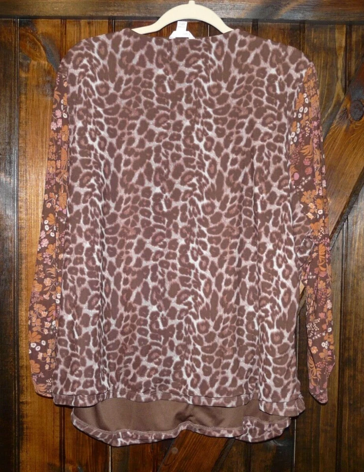 Top Cato Talla 22/24 Manga Larga Marrón Floral Estampado Animal Boho Campesino Hippie Foto 3 de 4