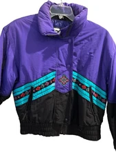 Tyrolia Women’s Vintage 80s 90s Ski Jacket Coat Black Aztec Sz. 8 Very Nice!