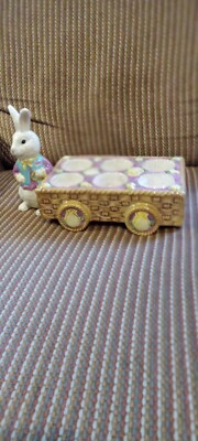 Vintage Bunny Egg Cart Crackled Ceramic 