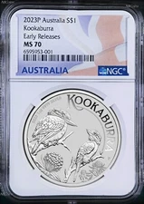 2023 P Australia Silver Kookaburra NGC MS 70 $1 1 oz Coin Flag ER Label PERFECT
