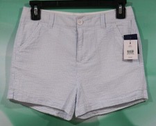 Crown  Ivy Size 12 Girls Adjustable Waist Blue White Seersucker Shorts