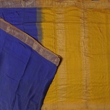 Vintage Blue Sarees 100 Pure Cotton Zari Handwoven Indian Sari 5YD Craft Fabric