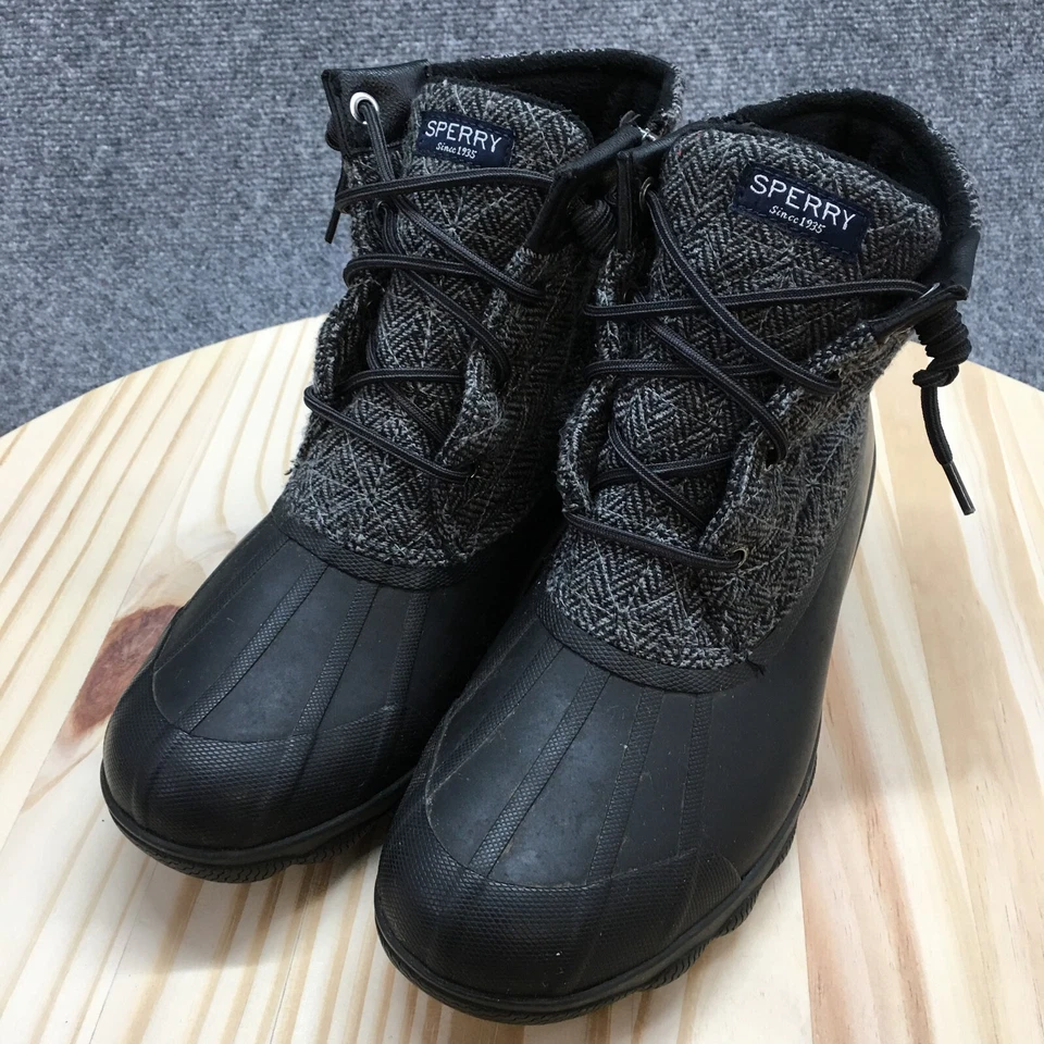 Sperry 靴子女式 8 Syren Gulf 拉链系带冬季鸭靴 STS99766 黑色 — 第 3/4 张图片