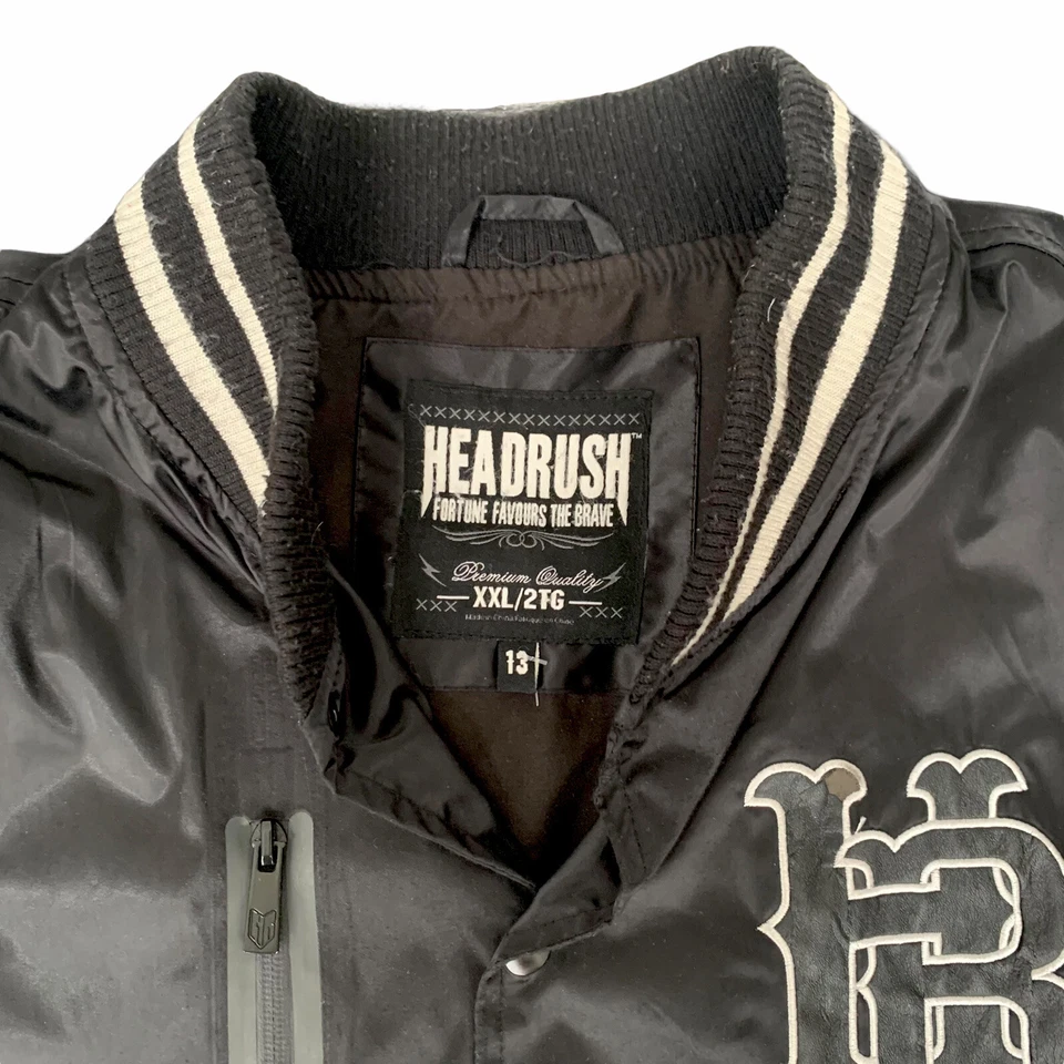 Chaqueta Universitaria Headrush Negra Parches Bordados Botón Delantero Para Hombre Talla 2XL XXL Foto 3 de 4
