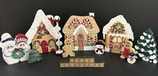 Vtg 80s Wooden Gingerbread Christmas Village Hand Painted 12 Piece Set