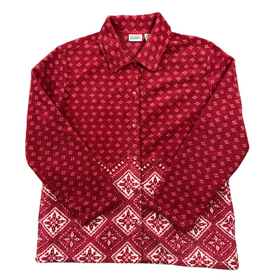 Classic Elements roter Fleecepullover Strickjacke Fair Isle Damen Medium