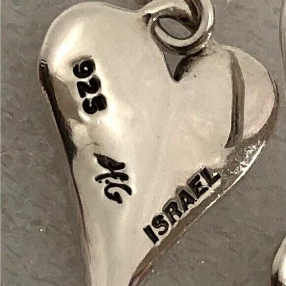 Pendientes colgantes de corazón de plata 925 firmados Hagit Gorali Israel Foto 3 de 4