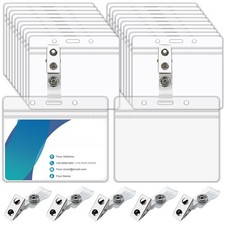 Clear PVC Name Tags 50 Pcs, Horizontal ID Badge Holder With Metal Clip