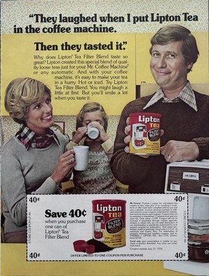 1978 Lipton Tea Filter Blend Original Vintage Advertisement Mr Coffee Print Ad