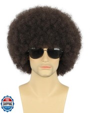 karlery Adult Men Women Afro 70s 80s Curly Dark Brown Wig Rocker Party Wig Ca