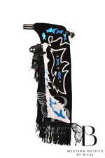 Bull Riding Pro Rodeo Chaps Negro Cuero Liso Bronco Show Adulto Flecos Chap